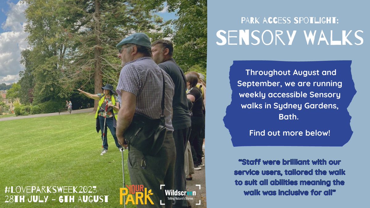 Sensory walks are a brilliant and inclusive way to engage all the senses and connect with nature. To slow down and notice your surroundings, all whilst being active. 

Want to get involved? Find out more: buff.ly/44SvYn8 

#loveparks #sensorywalk #accesstonature