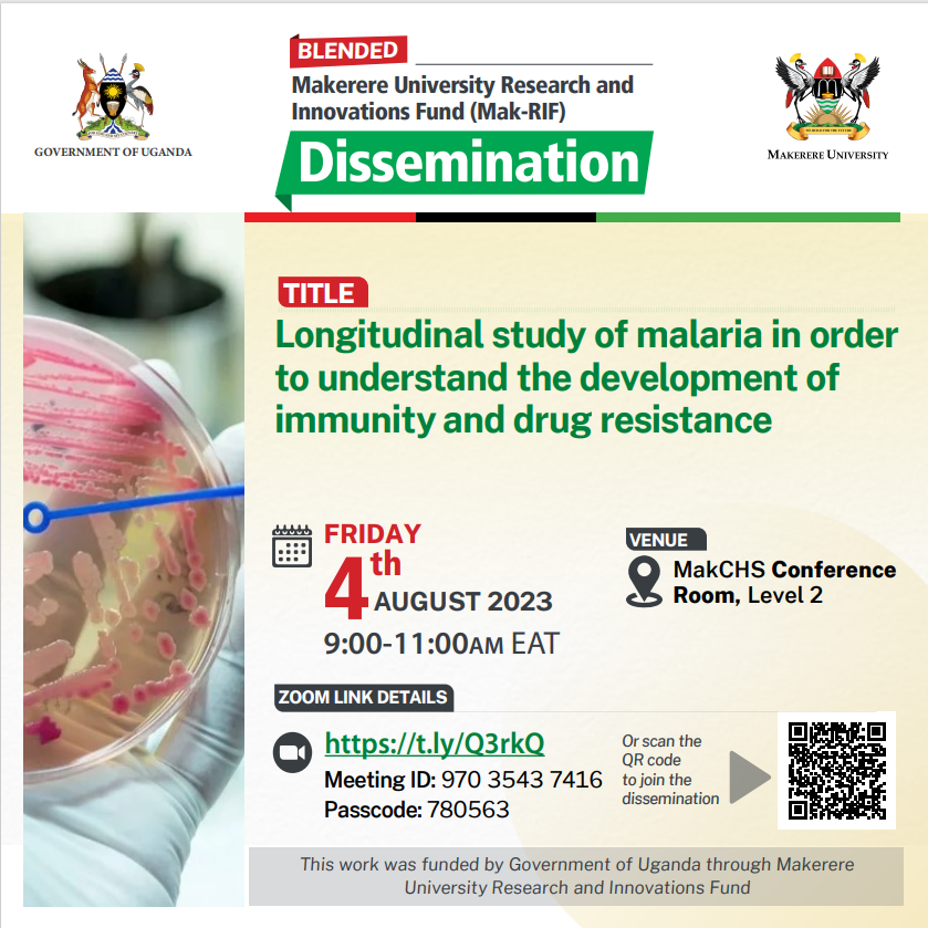 THRiVEDELTAS's tweet photo. You're kindly invited to attend the dissemination meeting on #malaria reflected in the poster below. Happening tomorrow (Friday 4 August 2023) in the @MakerereCHS conference room. Hope to see you all.
Thank you! https://t.co/U4Q7xHRYS2