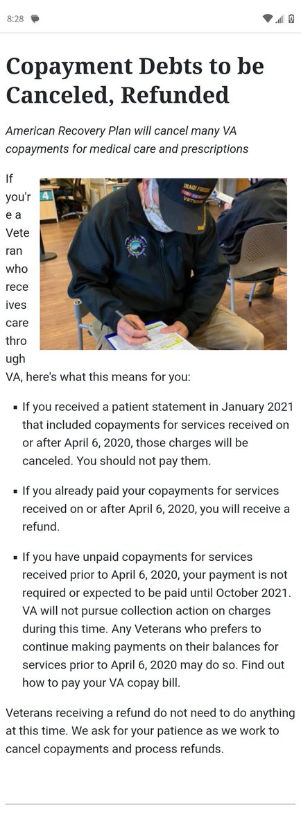 VA Hospital cancels co-payment debts & issues refunds.  #VABenefits #VAHospital #Veterans