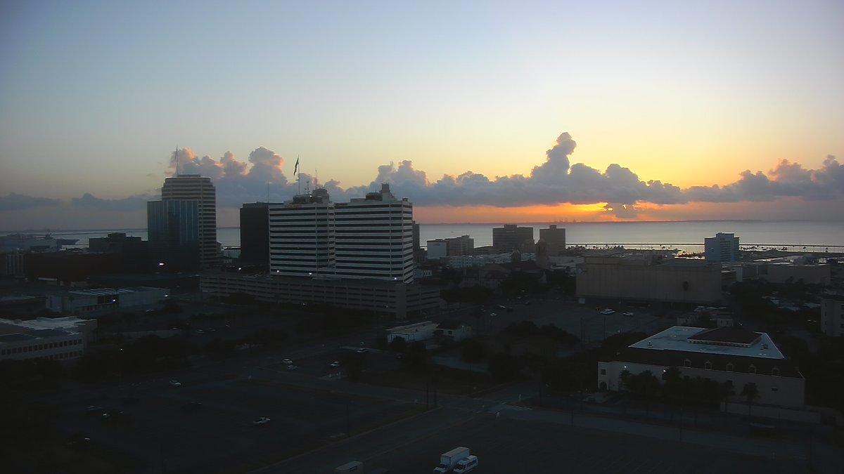 WxStef's tweet photo. THE VIEW๐
.
I love our @kris6news skycam SUNRISES! Especially from inside-- in the A/C. ๐
Your Thursday forecast ๐
https://t.co/P3IXTwpc4c
.
#cctx #txwx #ccwx #sunrise #coastalbend #views #corpuschristi #snoopys #farley #kris6 #clouds #lagunamadre https://t.co/LaaKSuG3TL