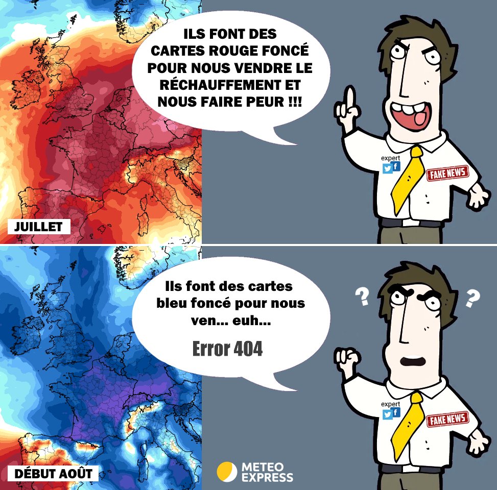 🥵🥶 Lors des chaudes journées de juillet, les cartes jugées "trop rouges" nous avaient valu maintes attaques et accusations de manipulation. Étrangement, les cartes bleu foncé que nous diffusons actuellement ne suscitent pas du tout la même indignation...