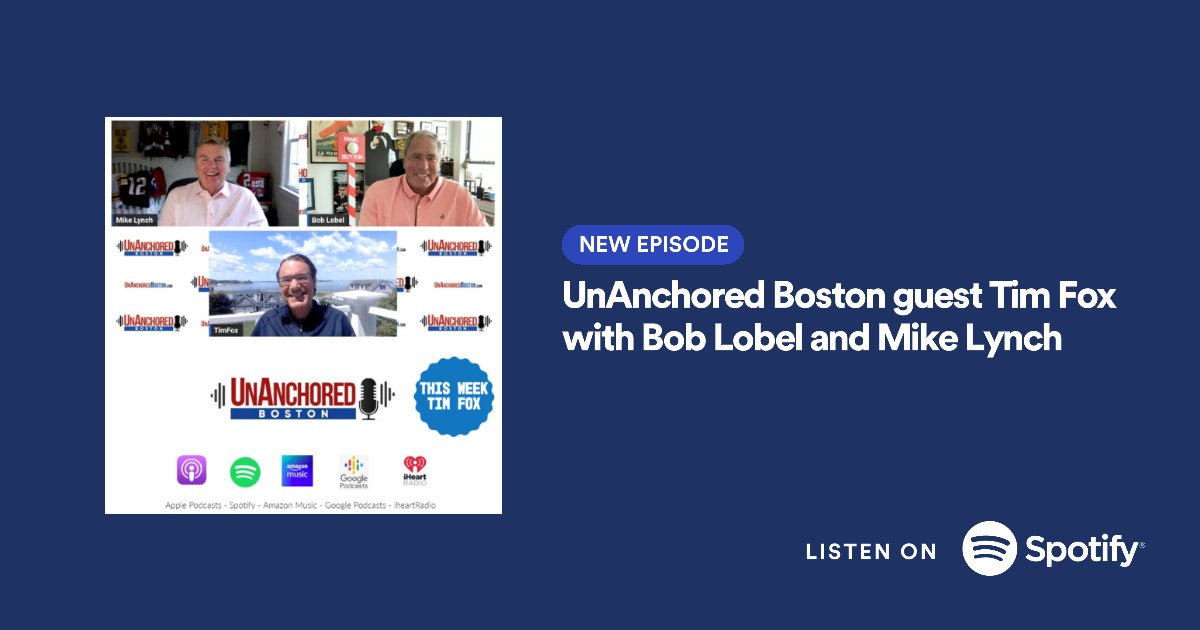 BostonUn's tweet photo. This week on UnAnchored Boston, Tim Fox, the former New England Patriot! Listen on your favorite podcasting app or say "Hey Alexa play the UnAnchored Boston podcast" @boblobel⁠ @LynchieWCVB ⁠⁠#UnAnchoredBoston⁠⁠⁠ #TimFox #BobLobel #MikeLynch #newenglandpatriots #NFL https://t.co/uEsOSwaMMI