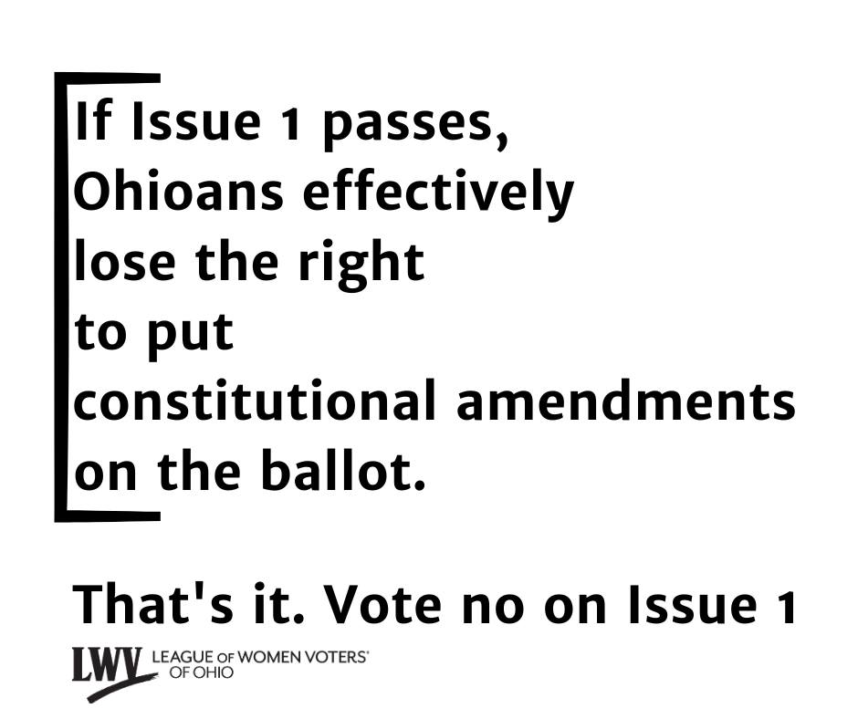 lwvohio's tweet photo. Issue 1 would effectively stop citizen groups from getting any issue in front of voters, taking away our right to make lasting change to our government.
Why would we give away our rights? Vote no on Issue 1.
#VoteNoInAugust
#VoteNoIssue1 https://t.co/kEurmZqGvJ