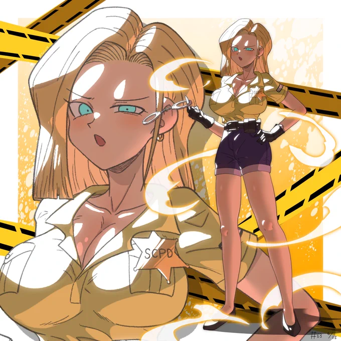 18号さん(クリリン警官衣装)  #ドラゴンボール #イラスト