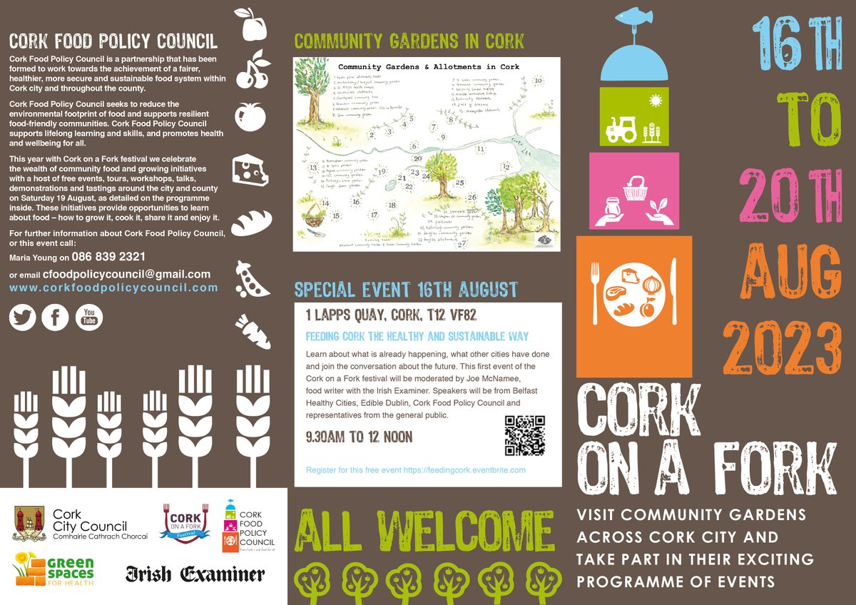CorkFoodPolicy's tweet photo. Look at what the community gardens across Cork are hosting for @corkonaforkfest . Much to experience, all happening on Saturday August 19. Not to be missed! @GardenTogher @CorkHealthyCity @corkcitycouncil @whazoncork @ellamcsweeney @greenspacescork @TDrisheen @CommunityGrdns https://t.co/5F8x3X78Ud