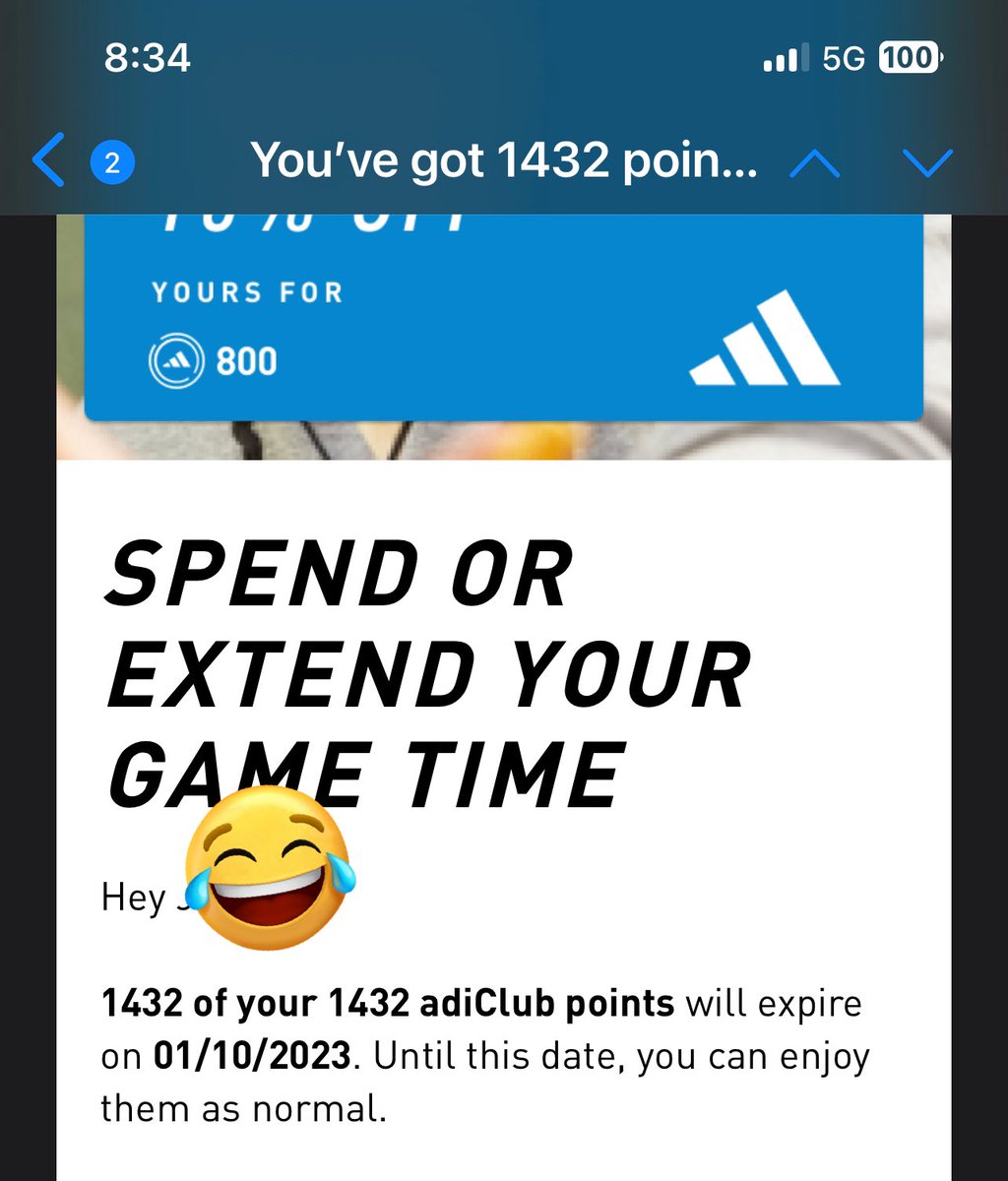 uxcle's tweet image. Thanks to @adidas for sending me this email to tell me my points expired early in January 2023. It’s August! 😆 

If you need a real marketer just let me know. Happy to help. 👍🏼 #UXFail #adidas