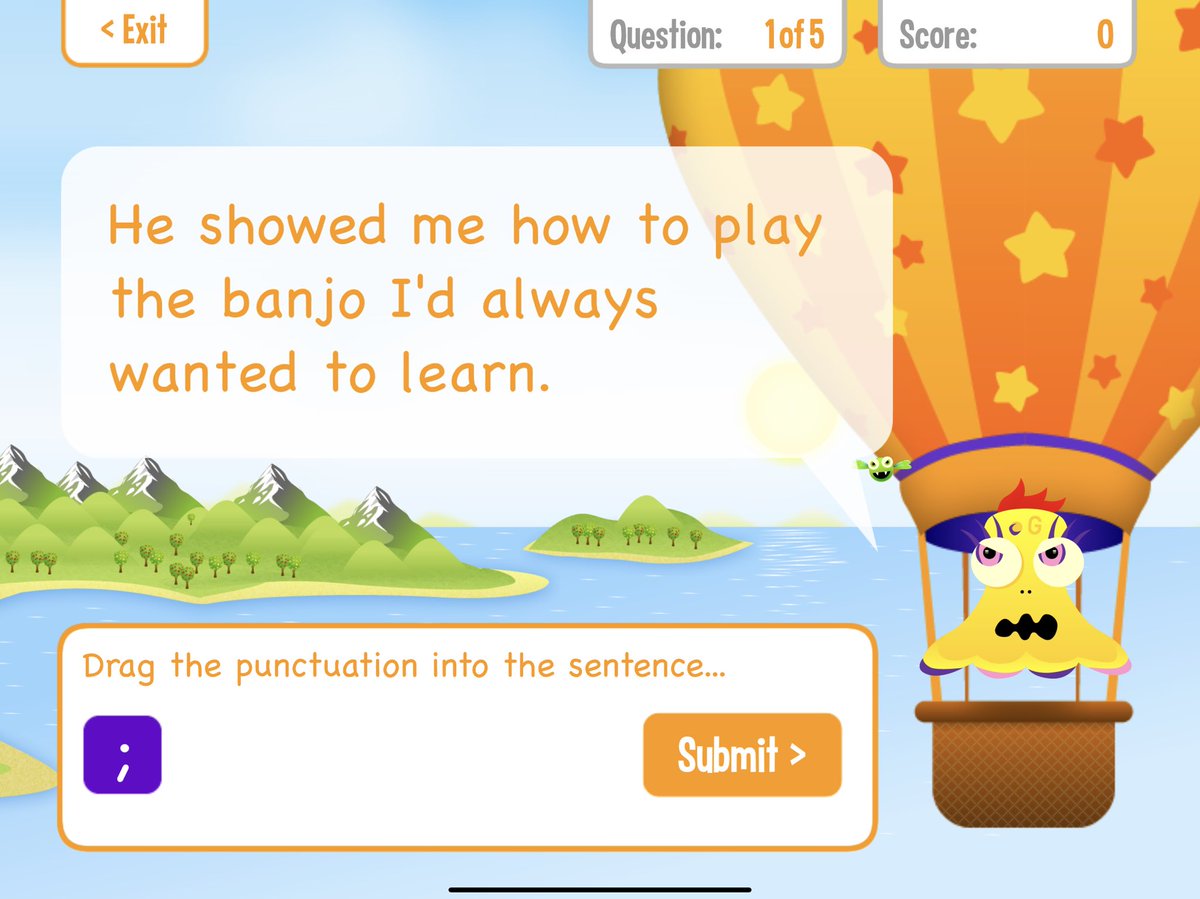 KeyStageFun's tweet image. For children aged 5-11, the Squeebles Punctuation app covers all aspects of punctuation. Here, some semi-colon practice. 

Find out more: keystagefun.co.uk/literacy-apps/…

#punctuation #edtech #literacy