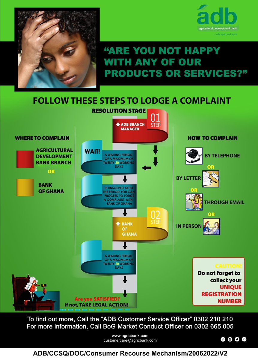adb_Ghana's tweet image. Your voice matters! Follow these steps to lodge a complaint in order to help us assist you and improve your experience. 
ADB, the People’s Bank. 
ADB, …truly agric and more