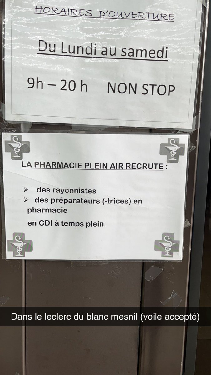 jobhijabfr's tweet photo. Pharmacie plein air recrute dans le 93 !
Voile accepté faut aller sur place 📣 https://t.co/1sL86qU8hd