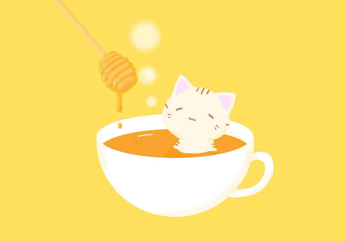 「今日は #はちみつの日  にゃちみつ紅茶  #猫 #イラスト #はちみつ紅茶」|やまねこのイラスト