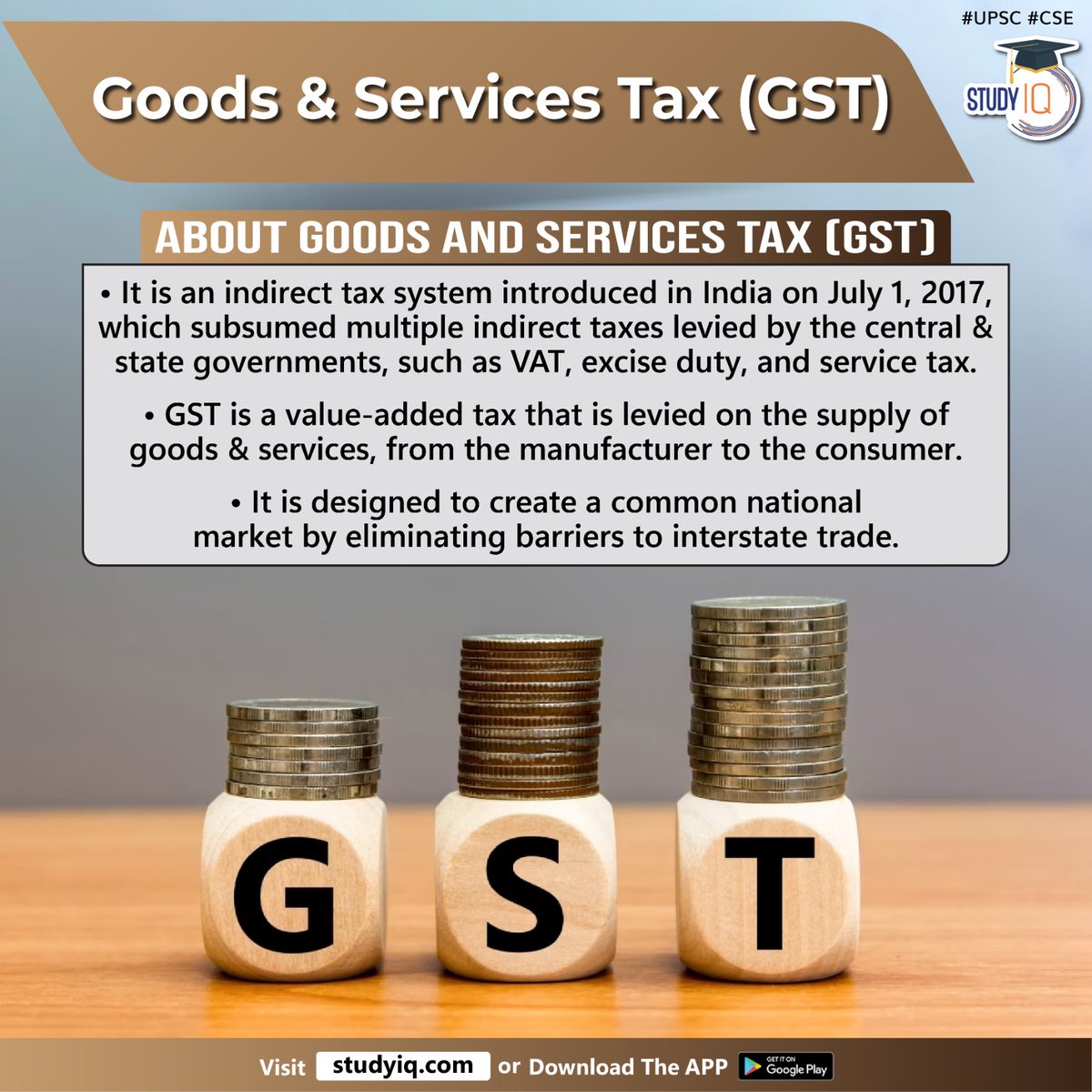 upsciq's tweet photo. Goods & Services Tax (GST)
#goodsandservicestax #gst #india #indirecttaxsystem #indirecttaxes #vat #exciseduty #servicetax #consumer #whyinnews #nationalmarket #interstatetrade #valueaddedtax #cgst #centralgst #stategst #sgst #gstregime #centrallysponsoredschemes #css #fsdp https://t.co/zQuDyEqOTV
