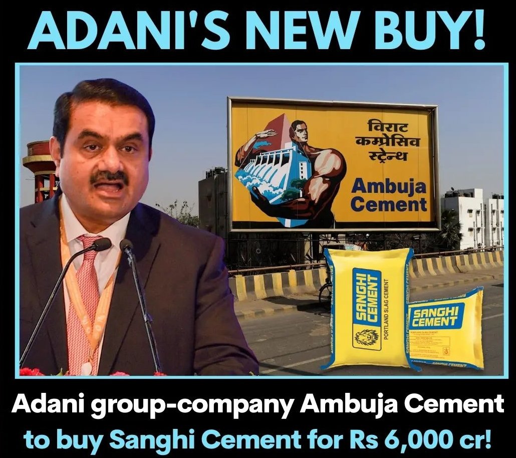 #AmbujaCements , an Adani group company, is acquiring Sanghi Cement at an enterprise valuation of Rs 6,000 crore.

🎯Telegram.me/SSPTradingDesk 

More Details Below ⬇️

#trading #investing #stocks #StockMarketindia #SanghiIndustries 

@kuttrapali26 @KommawarSwapnil