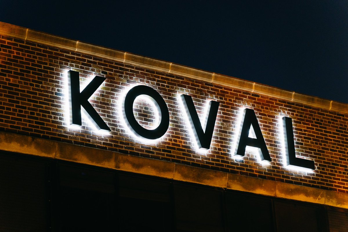 RightWaySigns's tweet image. New exterior halo-lit LED sign we made for @kovaldistillery in Chicago.
