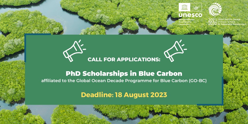 📄Fully-funded PhD in #BlueCarbon📄

As part of this 3.5-year PhD Studentship🔬, you'll join the Blue Carbon Research Centre <a href="/StAndrewsSGSD/">St Andrews Geography & SD</a> &amp; become affiliated with the 🌊 UN #OceanDecade GO-BC Programme.

➡️Apply by 18 August here: ow.ly/mNzI50Pq9wu