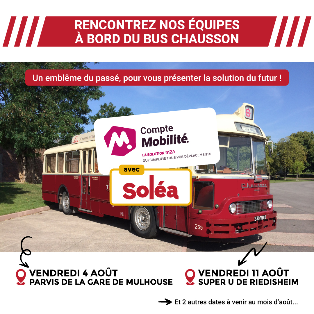 MulhouseAgglo's tweet image. Chaque vendredi du mois d'#août, #Soléa organise une rencontre avec ses équipes afin d'aider les habitants de l'agglo à souscrire à un abonnement annuel via l'application Compte Mobilité.

📆 ow.ly/iXWN50PrKGu+ (plus de dates à venir)

#mobilité #environnement #PlanClimat