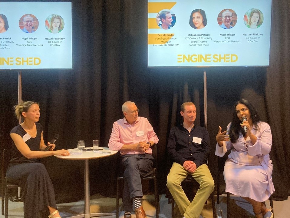 Our trustee, Mehjabeen Patrick <a href="/mehprice/">Mehjabeen</a>  recently represented Social Tech Trust on a panel discussion hosted by the <a href="/BristolUni/">University of Bristol</a>  and <a href="/EngineShed_BB/">Engine Shed</a>.