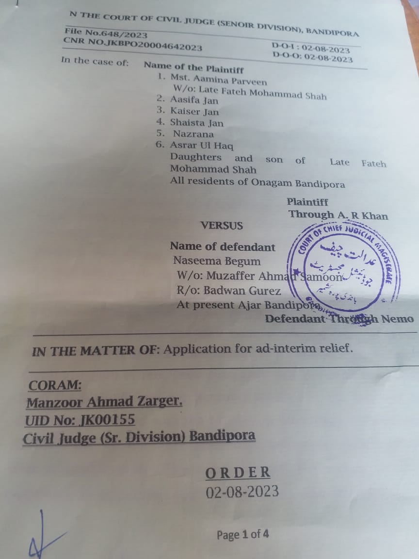 Newshub1981's tweet photo. Status Co,Order Passed By Honorable CJM Bandipora, Gen Public Is Informed Not To Indulge In Any kind Of Sale / Purchase Activity Of The Said Piece Of Land Till Final Disposal Of The Case, 

Regards
Asrar ul Haq
@dcbandipora
@ACRbandipora
#districtadminstrationbandipora https://t.co/Os2THQ8iNu