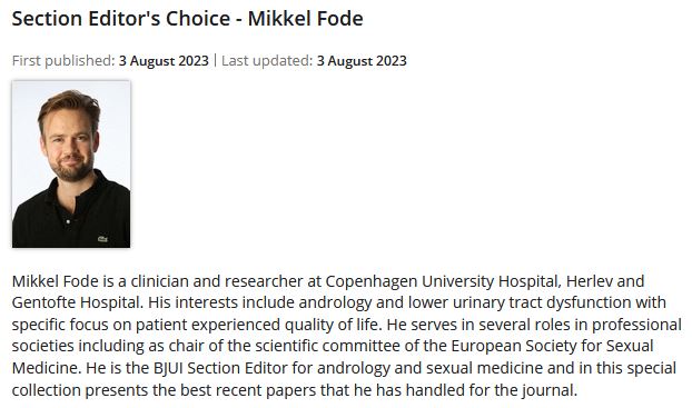 Section Editor's Choice: A free #VirtualIssue series, this month selected by #Andrology and #SexualMedicine Section Editor @MikkelFode bjui.pub/Fode-VI