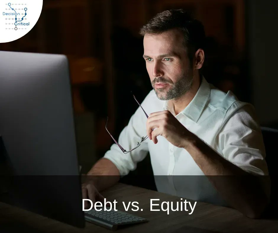 DecnCrit's tweet photo. The perennial enterprise finance dilemma: Debt or Equity?

Debt gives control &amp; tax advantages, but may strain cash. Equity shares risk &amp; brings expertise, but dilutes control.

Decide wisely. Know your goals, weigh risks, navigate w/ #FinancialModeling: https://t.co/GshTy8YWi1 https://t.co/Nc7dSR3G8E