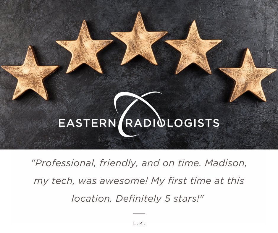 easternrad's tweet photo. Today, we're feeling the love from one of our first-time visitors, and we couldn't be happier! "Professional, friendly, and on time. Madison, my tech, was awesome! My first time at this location. Definitely 5 stars!" βββββ #EasternRad #FiveStarReview #ThankfulThursday https://t.co/AUR7UsJwQh