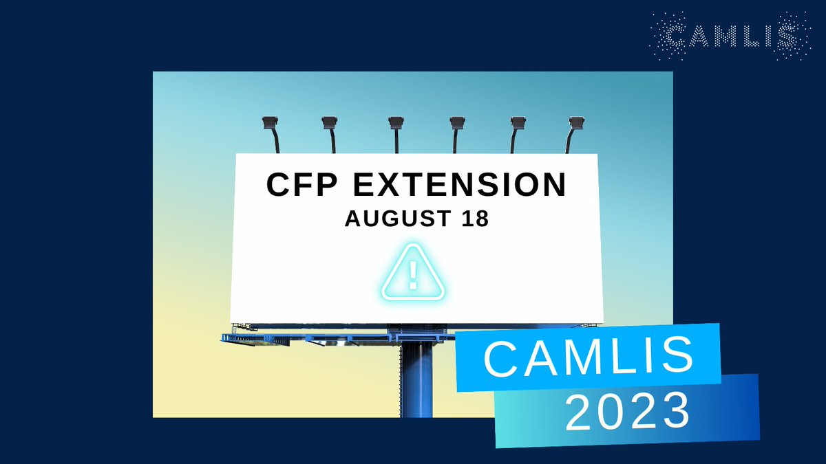 CamlisOrg's tweet photo. ANNOUNCEMENT! The CAMLIS 2023 CFP submission deadline has been extended to Friday, August 18! https://t.co/aqD9dIvChb

#darkweb #Analytics #vulnerability #cyberthreats #ZeroTrust #ArtificialIntelligence #LLMs #infosec https://t.co/CYaMStHCKw