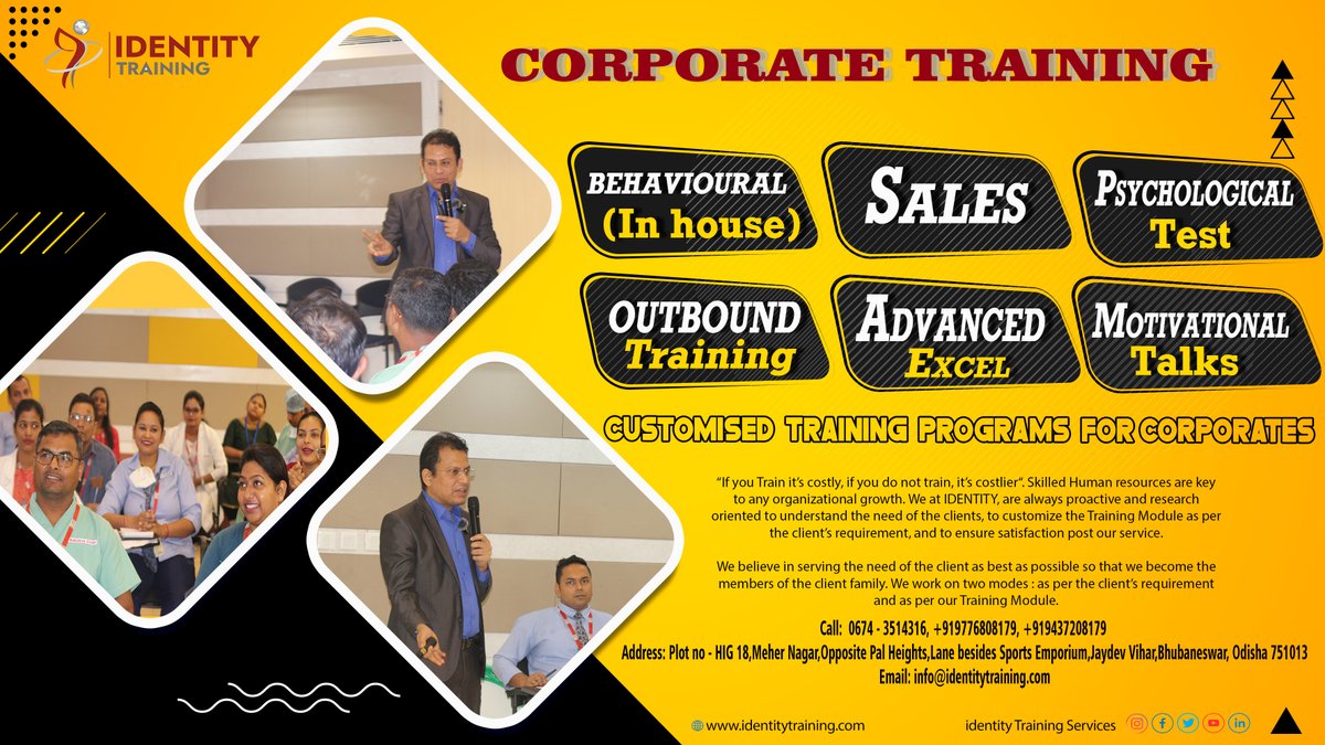 identitytr79485's tweet image. Our corporate training offerings include:
1️⃣ BEHAVIORAL (In-house):
2️⃣ SALES: 
3️⃣ PSYCHOLOGICAL Test:
4️⃣ OUTBOUND Training
5️⃣ ADVANCED EXCEL: 
6️⃣ MOTIVATIONAL Talks:

#CorporateTraining #CustomisedTrainingPrograms #BehavioralTraining #SalesTraining #PsychologicalTest