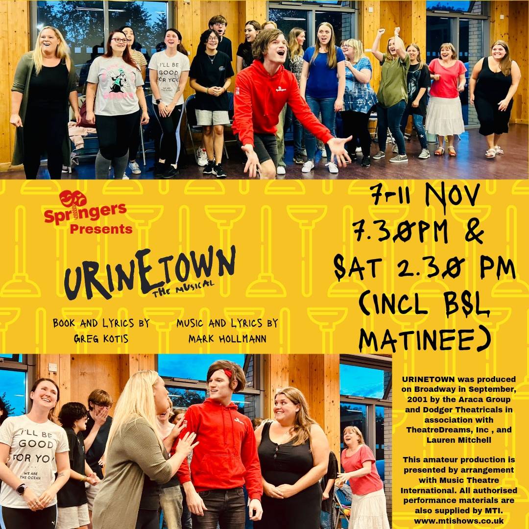 Look at the sky!

No… look at Chelmsford Theatre’s website and book your tickets to this November’s silliest musical 🪠

Our production of Urinetown will be at Chelmsford Theatre Studio 7th -11th November 🧻

Tickets 🚽 ow.ly/VtFy50PqXbC

#Springers #Urinetown #AmDram