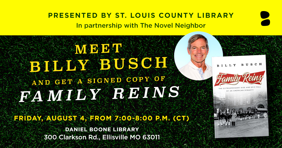 BlackstoneAudio's tweet photo. 📅Author event: #StLouis, MO!
Celebrate the launch of FAMILY REINS by @billybusch7 by joining the author for an 8/4 in-person book signing and Q&A hosted by our friends at @slcl!
Event details: https://t.co/5ky4JhJYxN
Learn more about #FamilyReins: https://t.co/RZ6kLZ1xRr https://t.co/mlAa0IbXHH