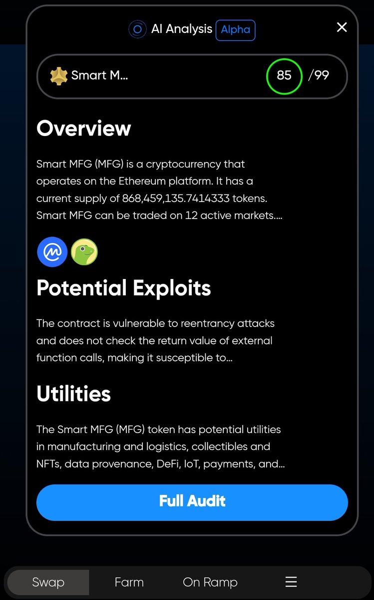 khotige's tweet photo. $smartmfg $mfg ... got to fix few issues there.
#ARCaudit gives you the power to prevent rug pools, scams, hacks.
Before you invest, use $ARC @DeFi_ARC to fully audit the token!
It's your money, don't risk it!
#audit #cryptorug @cz_binance @brian_armstrong @kucoincom https://t.co/9N3pIt6YpX