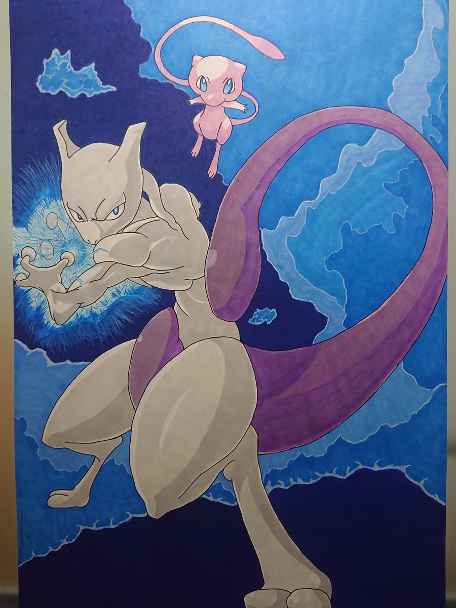 One i did made of Mewtwo and Mew from Pokémon. Measures 91x61cm with markers and pencils.

#pokemonart #pokemon #mewtwo #mew #animedrawing #animeart #anime #mangaart #manga #mangadrawing #pokémon #pokemonfanart #promarker #copicmarker #art #artwork #traditionalart #pokemonartwork