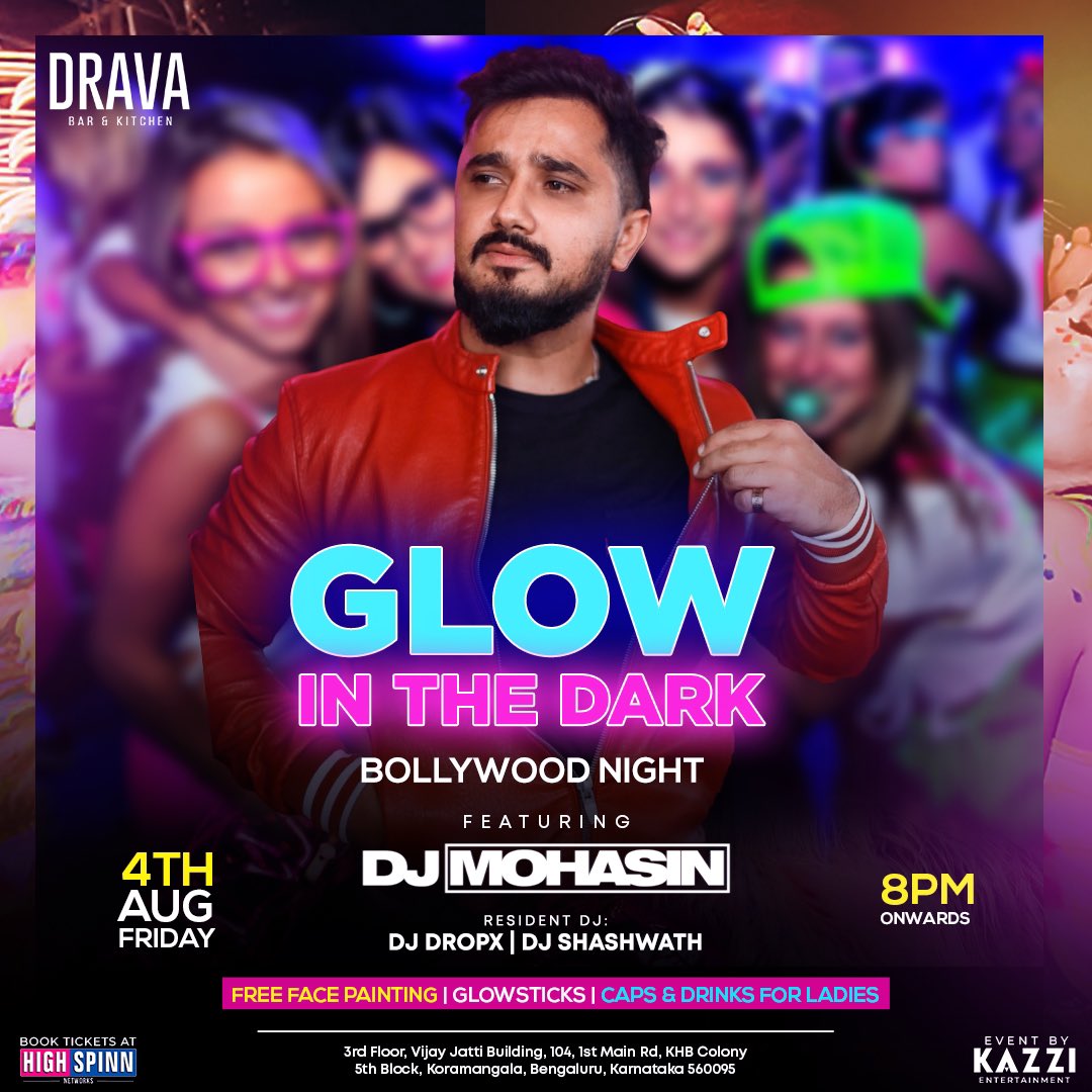 DjMohasin's tweet photo. 🤩F R I D A Y || N I G H T🤩
.
📍DRAVA || KORMANGALA📍
.
🌟GLOW IN THE DARK🌟
.
BOLLYWOOD CLUB /COMMERCIAL TUNES
•
#djmohasin #dj #djlife #djstyle #bollywoodnight #dance #music #party #disco #clubbing #weekend #bangaloreparties #fridaynight #fridaynightvibes #bangalorenightlife https://t.co/QBn1abzo5z