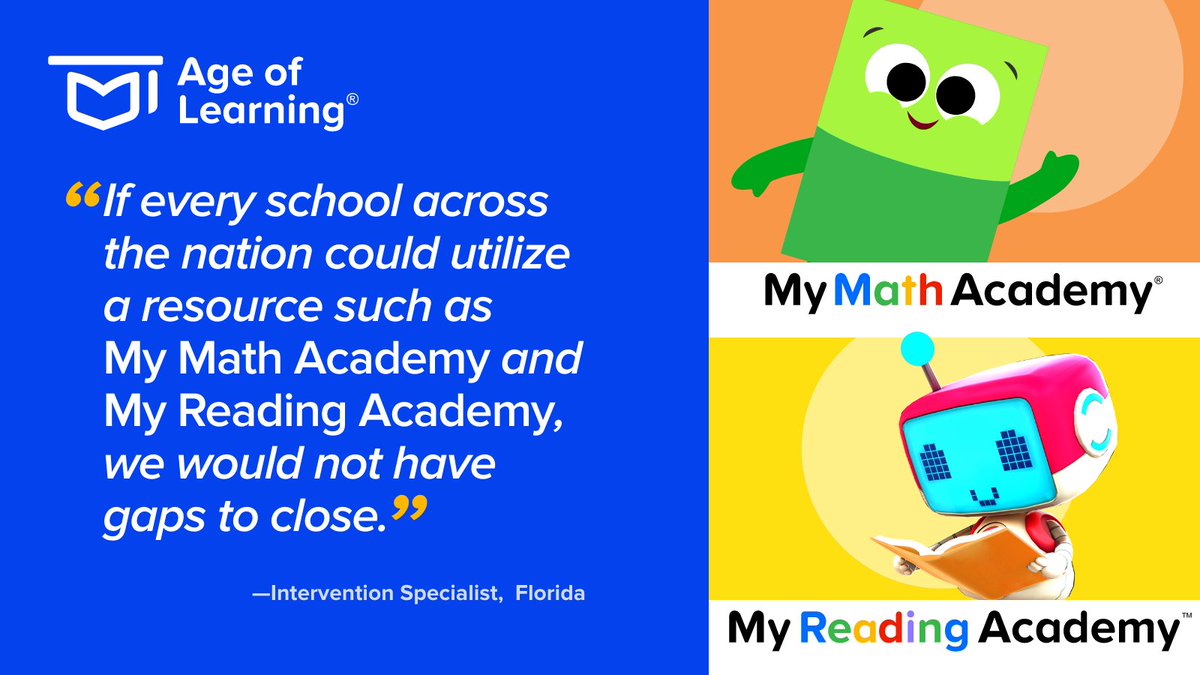 AgeofLearning's tweet photo. Our adaptive, personalized learning solutions can help close gaps and accelerate learning for all students.  #AgeofLearning #Edtech
 
Learn more about our solutions here: https://t.co/Pw6CqernPJ https://t.co/ZatwDm4ILM