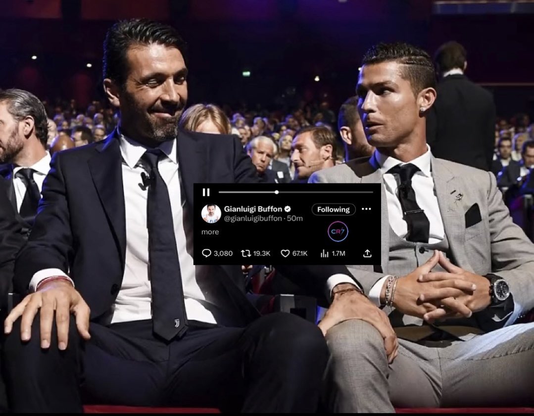 BlueboyCR7's tweet photo. Gianluigi Buffon publicó una foto de él con Cristiano Ronaldo, en el clip de despedida en el que anunció su retiro del fútbol. 🧤 👏 https://t.co/55wuZwZZkp