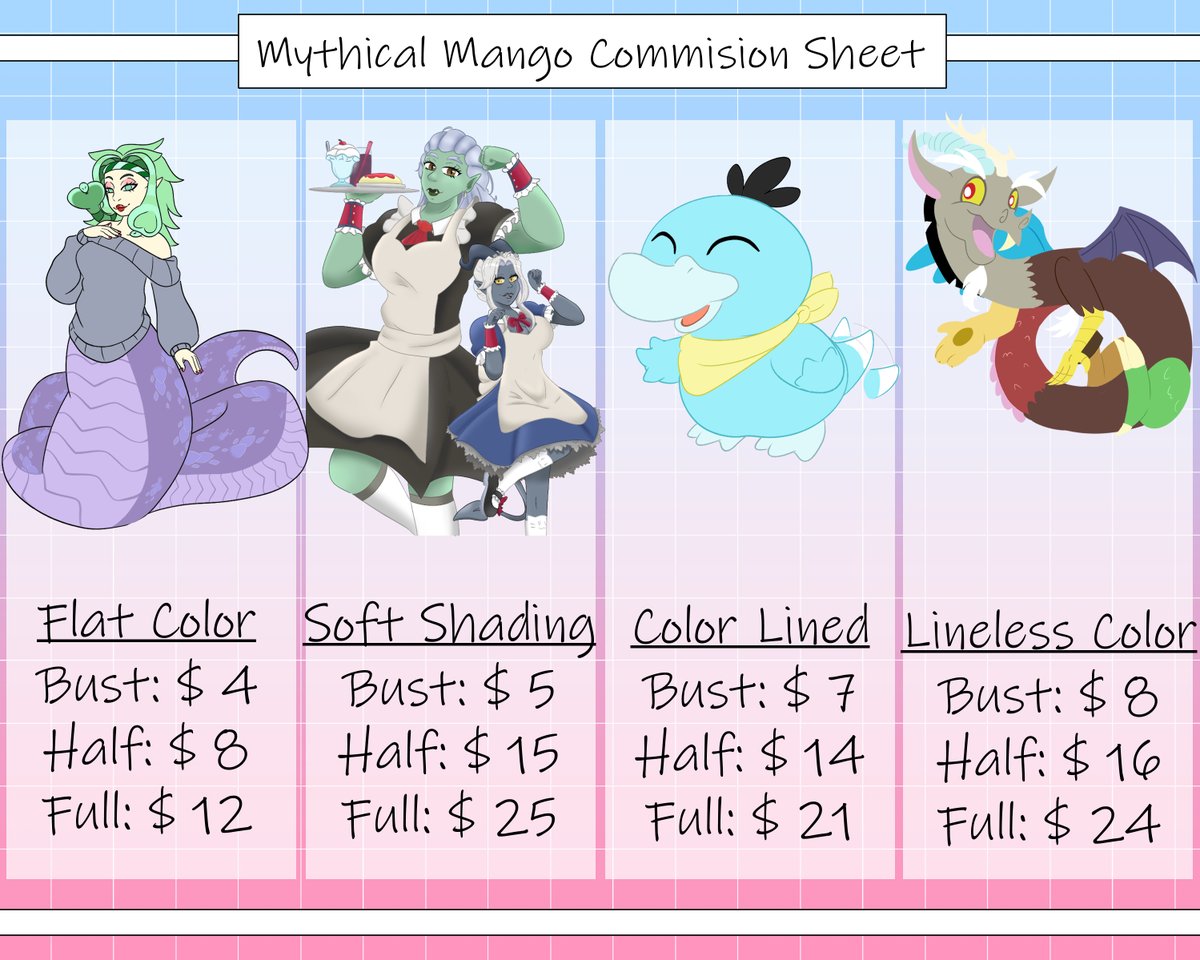 Fluttercord45's tweet image. New update commission sheet.
Please Dm me if any questions or interested.
Please retweet, it be very helpful.