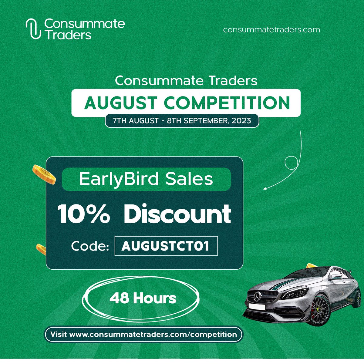 ConsummateTrdrs's tweet photo. Discount code alert❗️❗️
Use AUGUSTCT01 to get 10% off the August competition account now!
Discount code is only available for 48 hours⏳
Good luck!
#AugustCompetition #discountcode https://t.co/sMJK2gbdKM