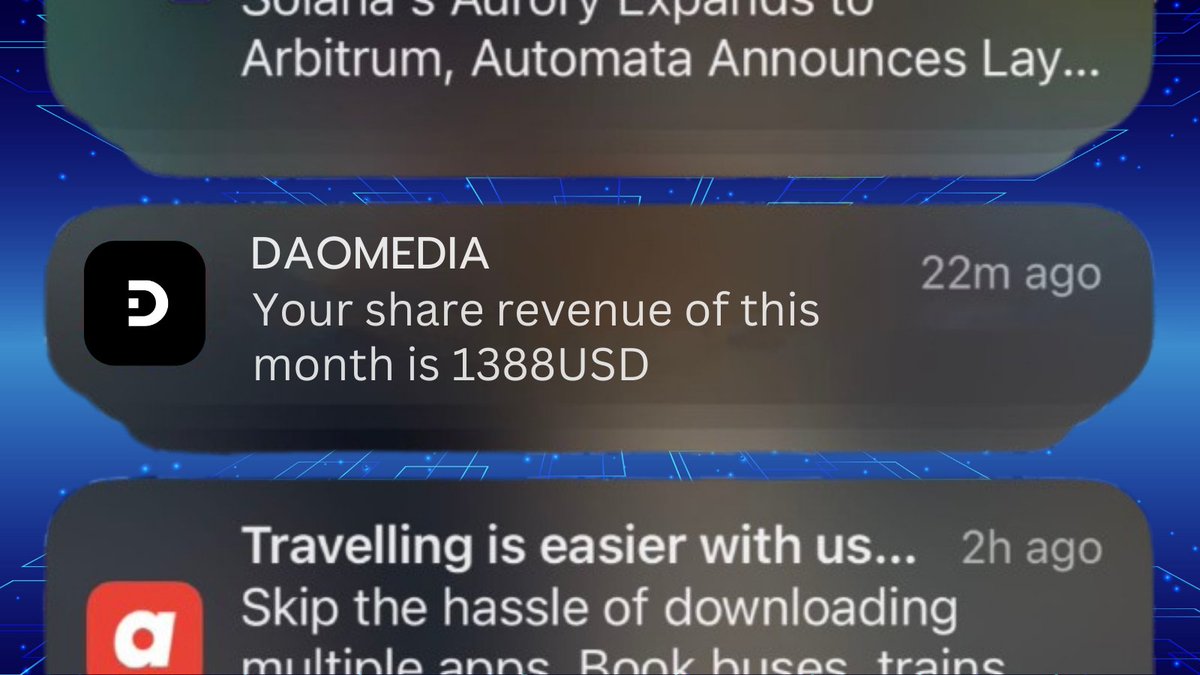 Will you exciting when receive monthly revenue notification from #DAOMEDIA ?

💰 It's rewarding to be part of this decentralized media platform where content creators are valued and rewarded for their contributions. 

Join me on #DAOMEDIA and start earning for your content too!