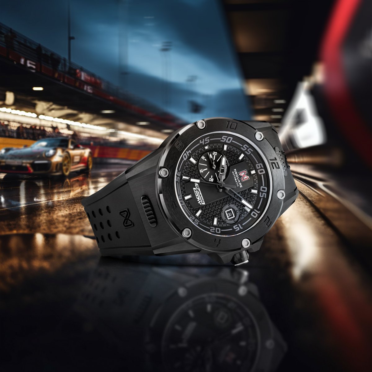 NSquareHK's tweet image. #TimeToUnleash the Night. Introducing the all-new #DynamicRace 44mm N61.5 All Black. A symphony of black speed and timeless elegance. Automatic movement, a black and ceramic case, and a captivating black dial with luminescent accents. Feel the pulse of speed on your wrist.