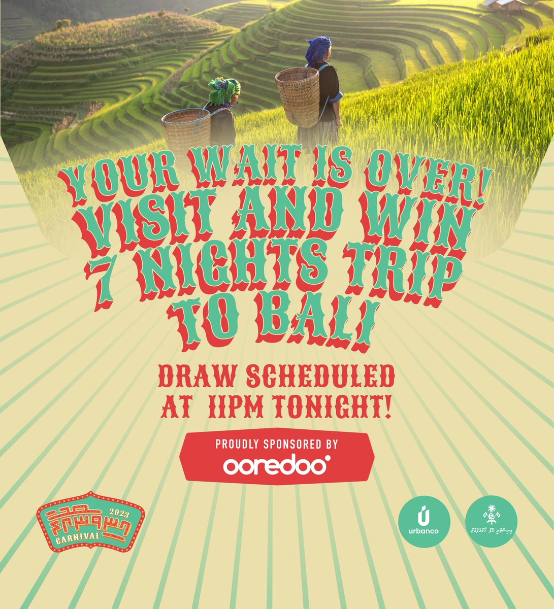 Hurry and enter the lucky draw for a chance to win an unforgettable trip to Bali! 🏝️🎉 

This is your last opportunity, we’re announcing the lucky winners tonight at 11pm! So don't miss your chance! 🌟

#MinivanUfaaCarnival 
#WithUrbanco 
#MyHulhumalé 
#MyHulhumaléEvents