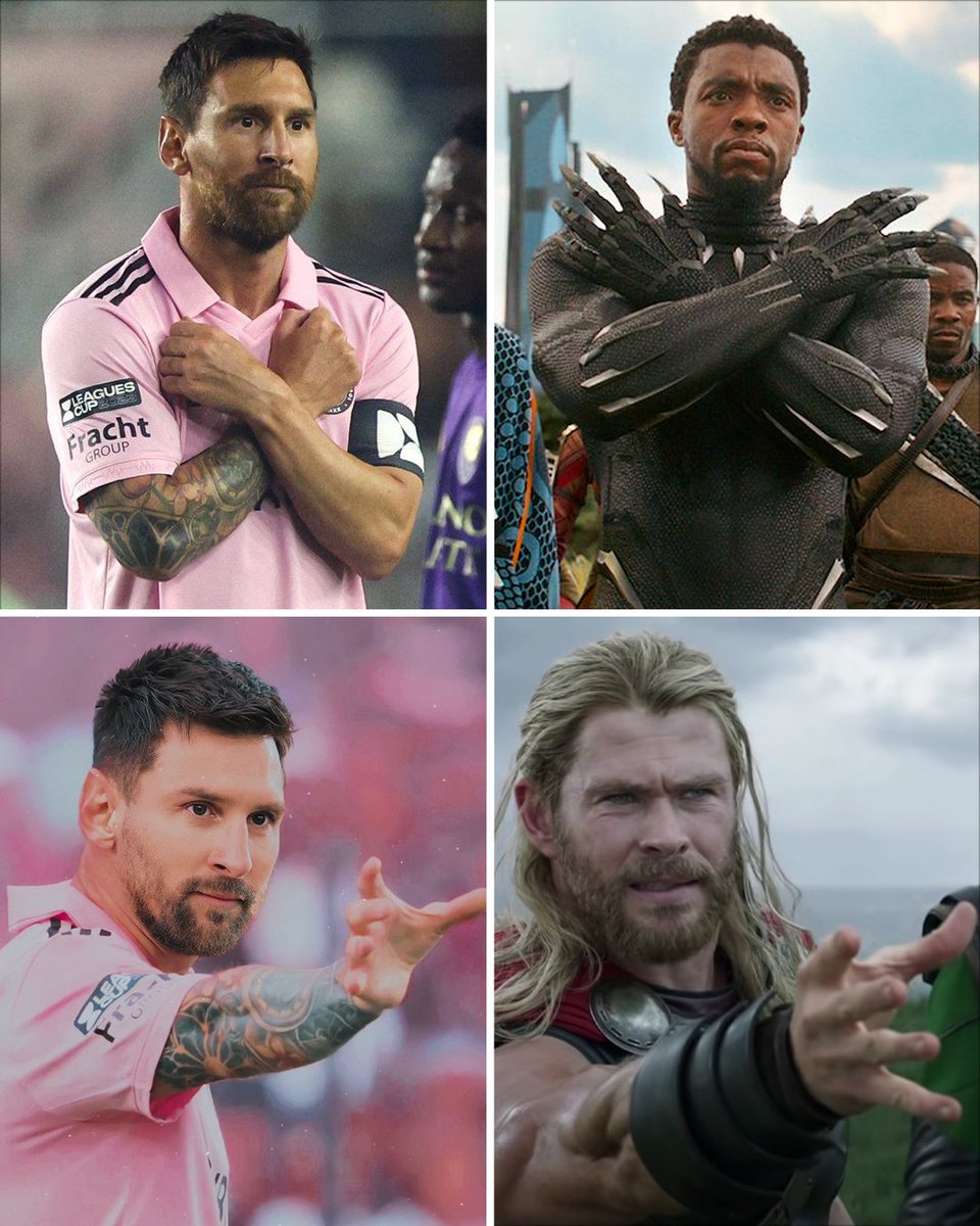 sportbible's tweet photo. Black Panther ✅ 
Thor Odinson ✅ 

Lionel Messi is loving the Marvel celebrations 🦸‍♂️😂 https://t.co/GRIMB85g2J