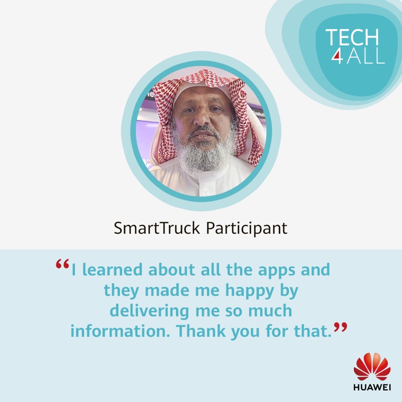 HUAWEI_TECH4ALL's tweet photo. Digital #Inclusion means tech access for all ages! From using apps to browsing the net, #SmartTruck is empowering older people in Saudi Arabia to stay connected with the modern world. Retweet to show your support &amp; learn more: https://t.co/HsADFWk6bG #DigiSkills #TECH4ALL
