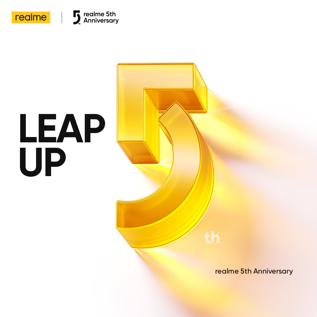 They say a rising tide raises all ships. Over the last 5 years, we've aimed to do that for our fans in this competitive market. 
Join us in a celebration as we continue to Leap Up with amazing new products! #realme5thAnniversary