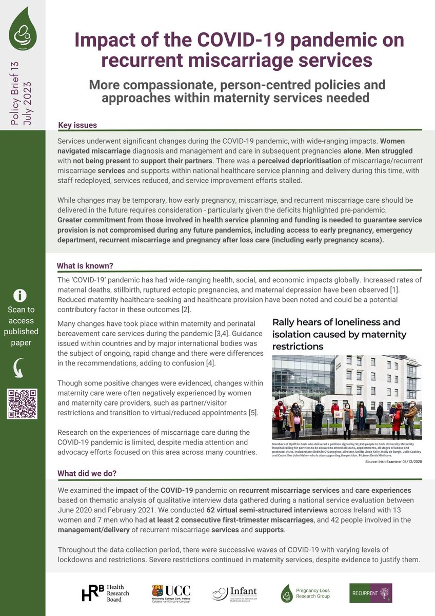 PregnancyLossIE's tweet image. 📢 New #PLRG_PolicyBrief, from the #ReCurrentStudy 

📰 Impact of the #COVID19 pandemic on #RecurrentMiscarriage services: More compassionate, person-centred policies &amp;amp; approaches within #maternity services needed

🔗 ucc.ie/en/pregnancylo…