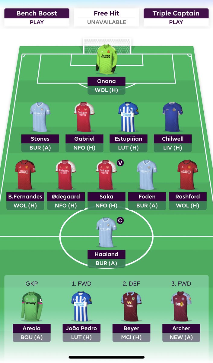 JackEdwardB's tweet photo. Liking the look of this - particularly with the lack of a decent second striker! Would have like TAA but just too expensive. What are people’s thoughts? #FPL https://t.co/6xYnFnotmj