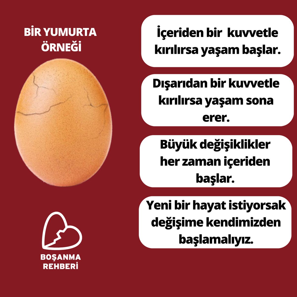 Yeni bir hayat istiyorsak değişime kendimizden başlamalıyız! Hep aynı şeyleri yapıp, hayatımızda bir değişim beklemek bir mucize olur. 💝🎁🧿
.
.
.
#BoşanmaRehberi #ÖzlüSözler 
#PsikolojiSözleri #KendimeNot 
#GününPaylaşımı #Aşk #Evlilik 
#İlişkiler #Boşanma #Yalnızlık #Ayrılık