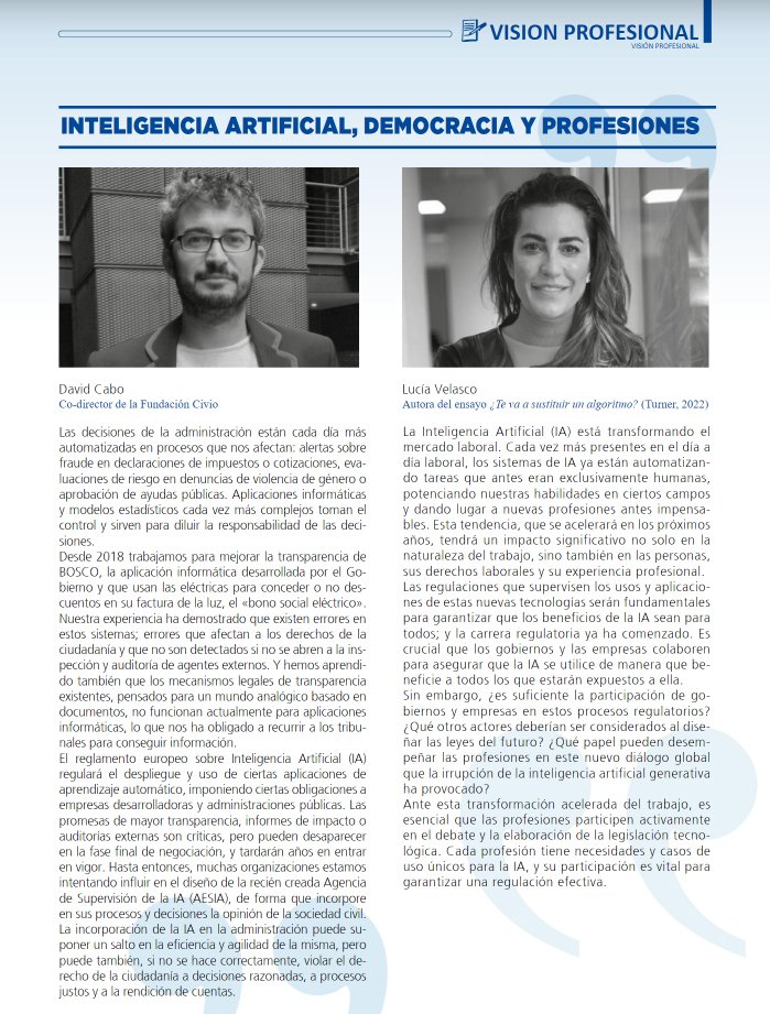 UProfesional's tweet photo. Nuestro especial dedicado a la Inteligencia Artificial comienza con las opiniones en #VisionProfesional de @dcabo, codirector de @civio y @_LuciaVelasco, autora de ¿Te va a sustituir un algoritmo?, publicado por @EditorialTurner 👉 https://t.co/RAo2mkNJhv 📌📌 https://t.co/nzF5GOwIEN