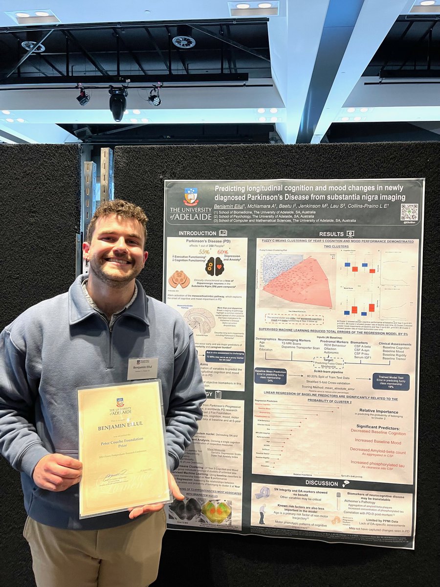 EllulBen's tweet photo. Was great to present findings as part of my #PhD at the Florey Postgraduate Conference at the @UniofAdelaide. I'm beyond grateful to receive the Peter Couche Foundation prize 🧠 and was rewarding to see all the research in the FHMS! Thanks to my supervisors and all involved 🎉 https://t.co/LbvWbMdvvE