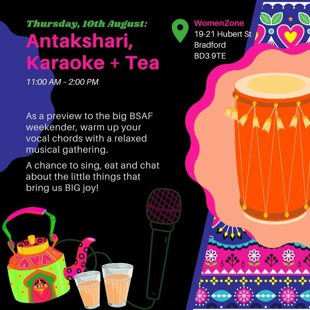 Join us on August 10 for some #chai, chat and a warm-up for the ultimate #Antakshari battle!
Book here: eventbrite.co.uk/e/antakshari-k… for our Antakshari, Karaoke and Tea in partnership with the fab team at <a href="/womenzonebfd/">WomenZone</a>.
#bsaf2023 <a href="/SAHM_UK/">South Asian Heritage Month</a>
<a href="/bradford2025/">Bradford 2025</a>
<a href="/bradfordmdc/">Bradford Council</a> #joy #JustOwnYou