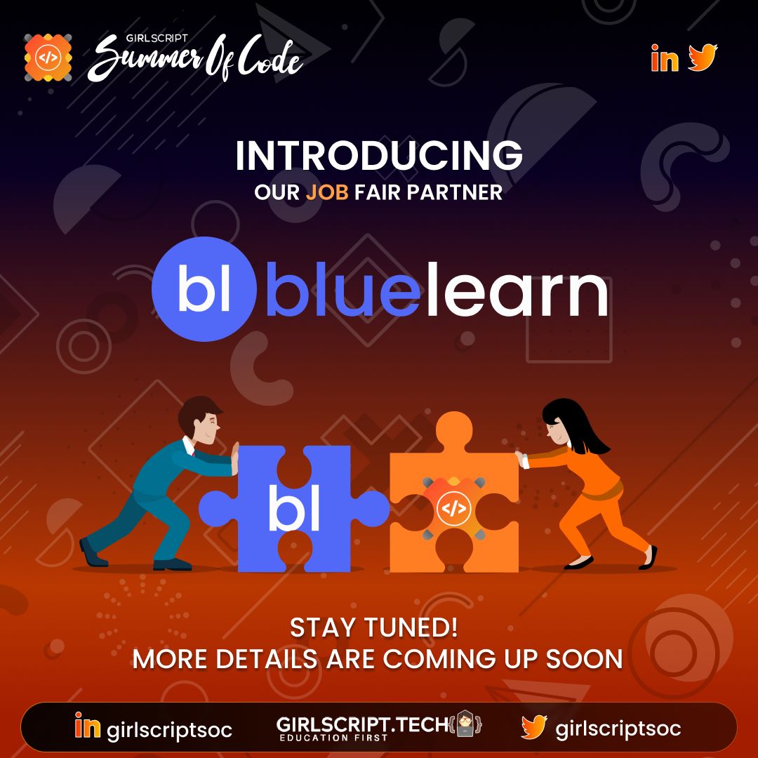 girlscriptsoc's tweet photo. 🎉 Introducing our Job Fair Partner:  @Bluelearn - Where Tomorrow's Creators Change the World! 🌟

👩‍🎓 Calling all recent graduates! This job fair is open for both Tech and Non-Tech domains.

Exciting times ahead! Stay tuned. #JobFair #Bluelearn #Empowerment #Opportunities https://t.co/0TDe1kf4Yv
