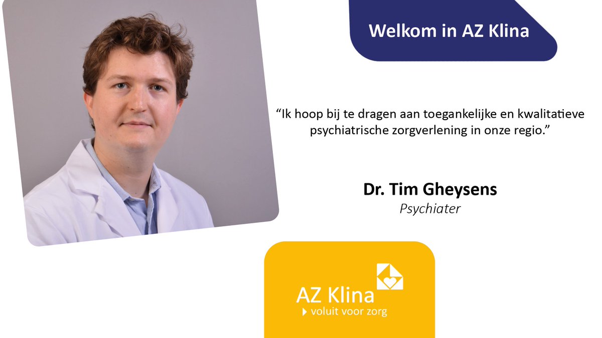 Wij zijn blij om dr. Tim Gheysens te mogen verwelkomen als nieuwe psychiater in ons ziekenhuis. Veel succes!