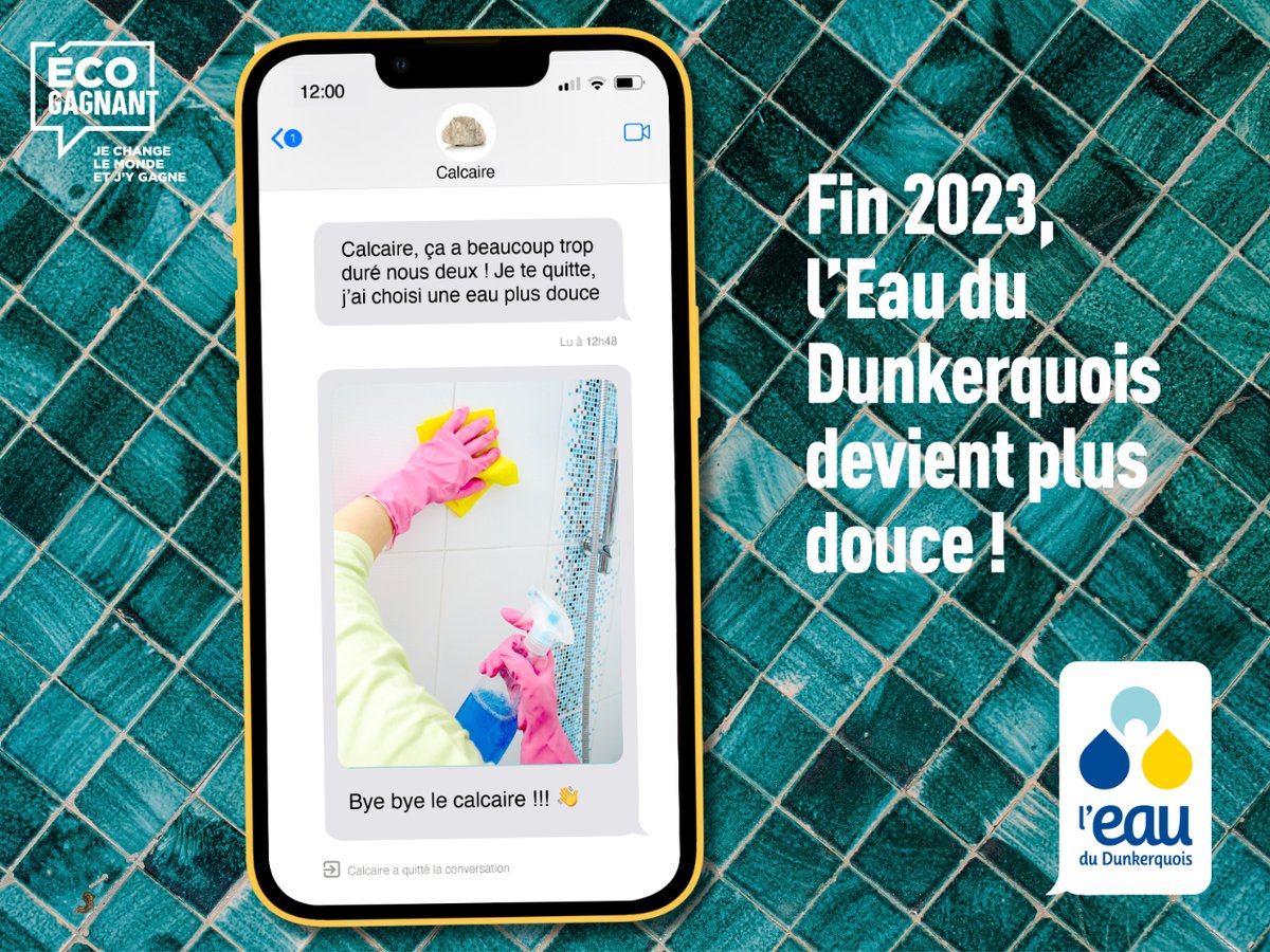 #Byebyelecalcaire 👋  
Bonne nouvelle, fin 2023 l'Eau du Dunkerquois devient plus douce! 
Plus d'infos 👉 plusdouceleaududunkerquois.fr